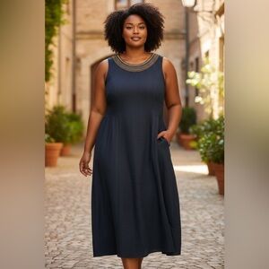 Lina Tomei Italian Linen Beaded Neck Shift Dress